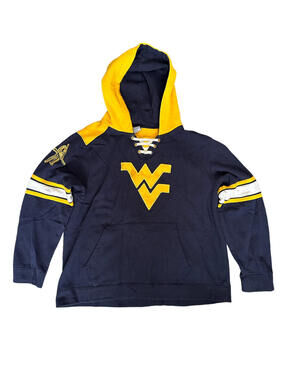 Colosseum West Virginia Mountaineers Lace Up Navy Blue Yellow Hoodie Youth Sz XL